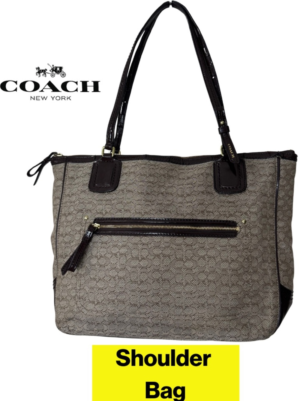 COACH 🧡 Monogram Canvas Shoulder Bag, Coral Interior, Gold Hardware